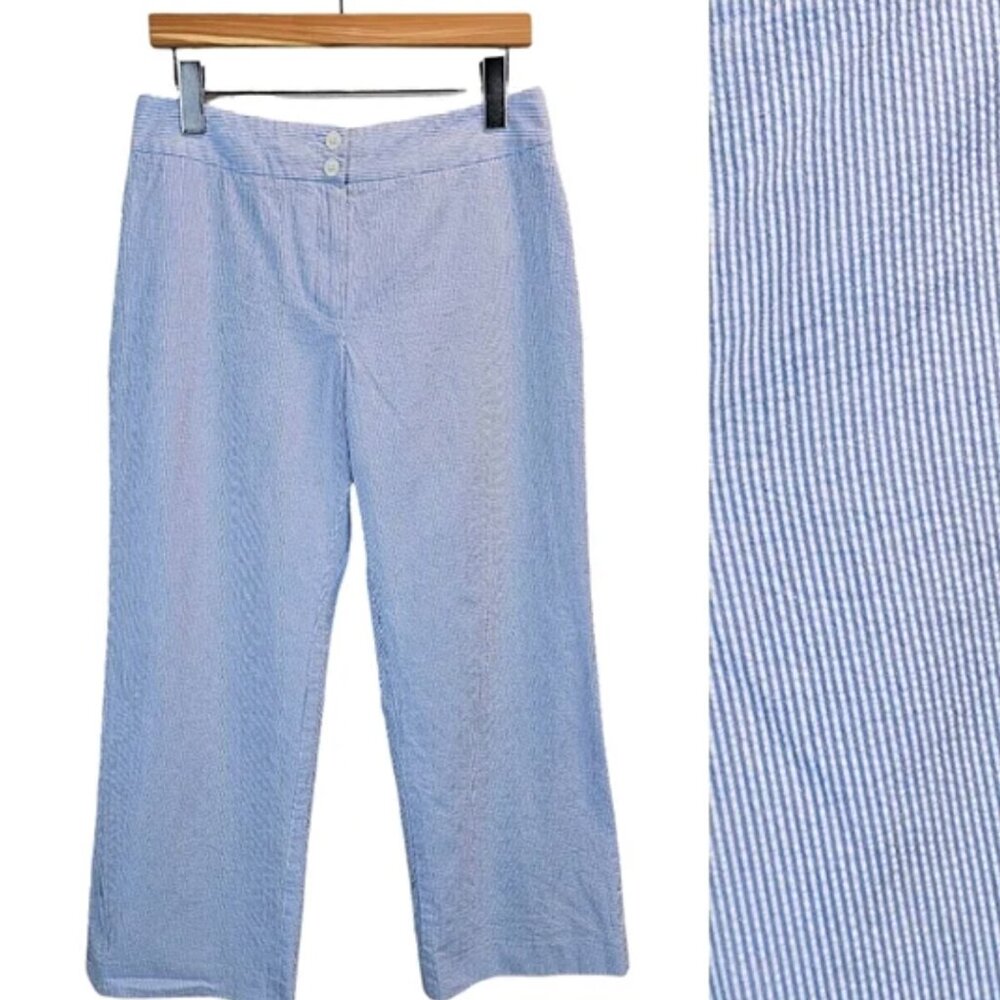 Brooks Brothers Light Blue Seersucker Wide-Leg Trousers